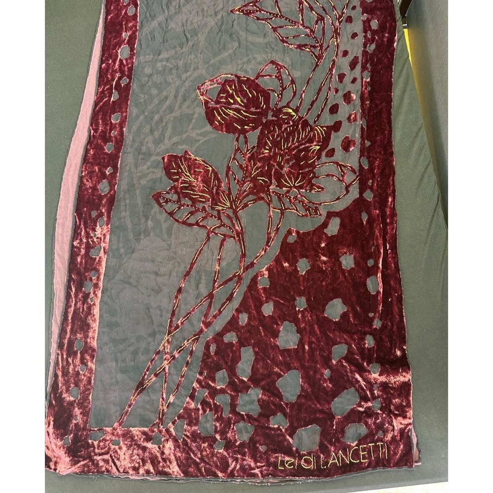 Leidi Lancetti Velvet Silk Burnout Scarf L Rectangle Rich Red Shimmering Gold‎ - Picture 8 of 8